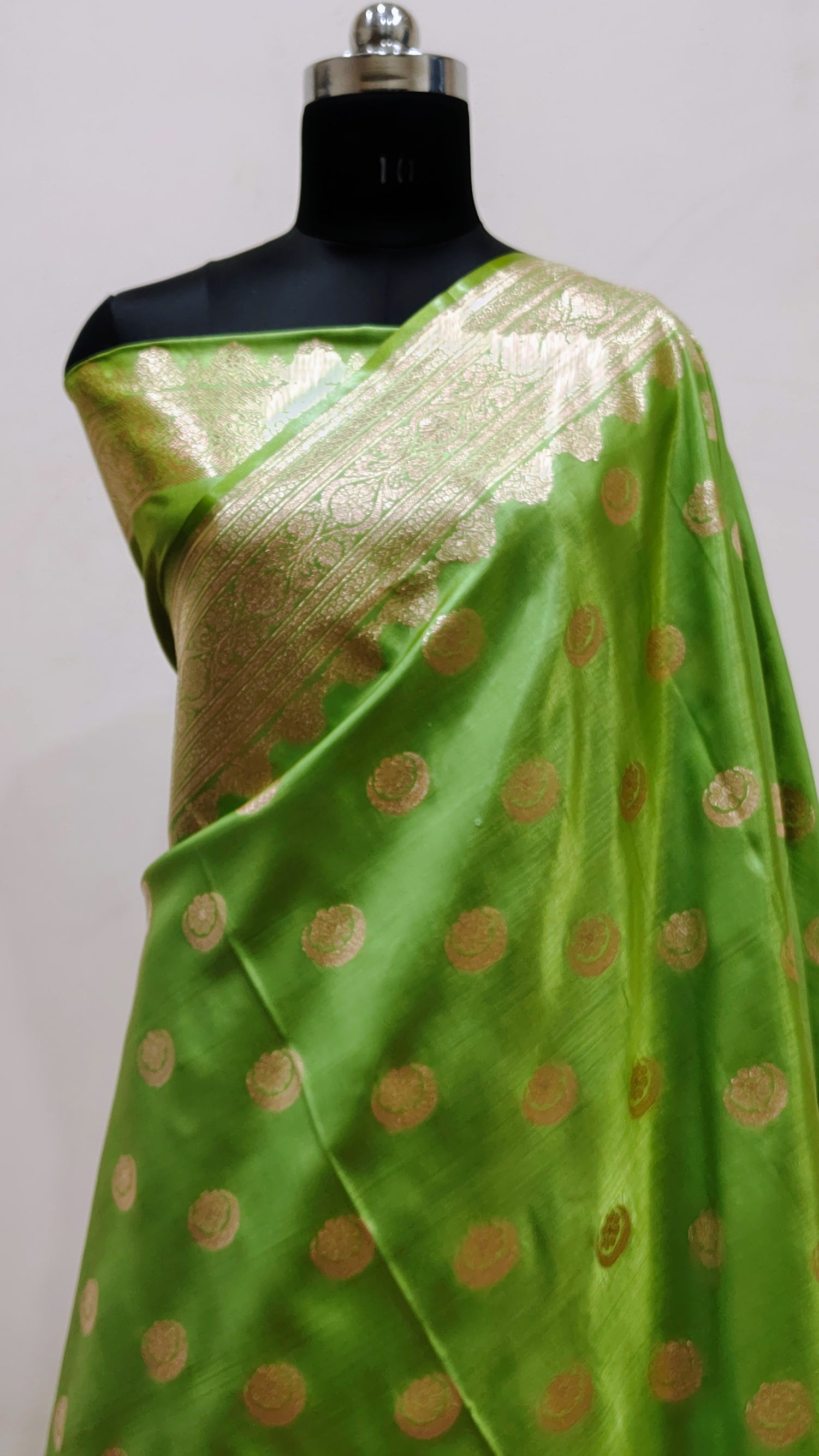 Leaf Green Banarasi Satin Silk