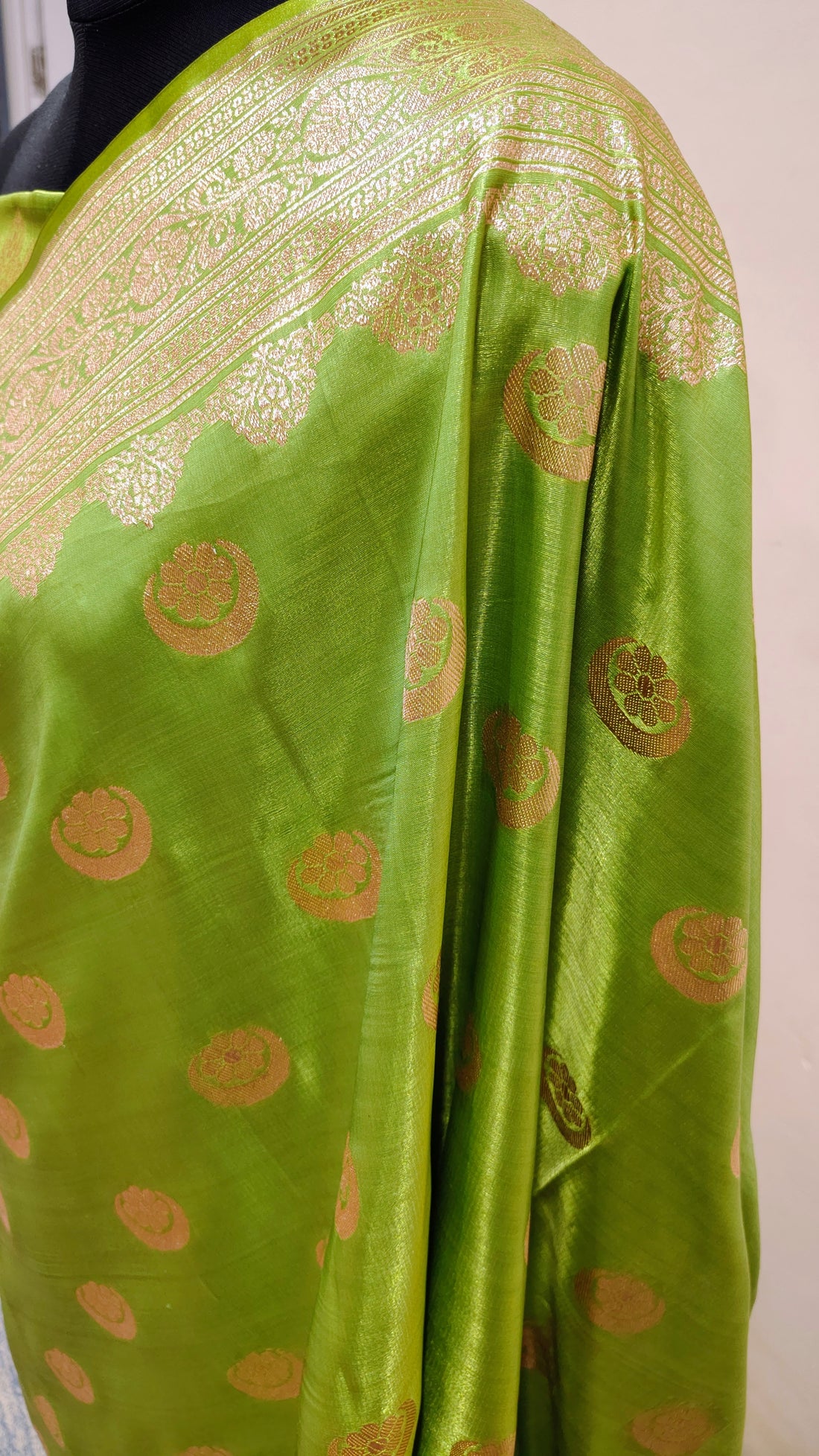 Leaf Green Banarasi Satin Silk