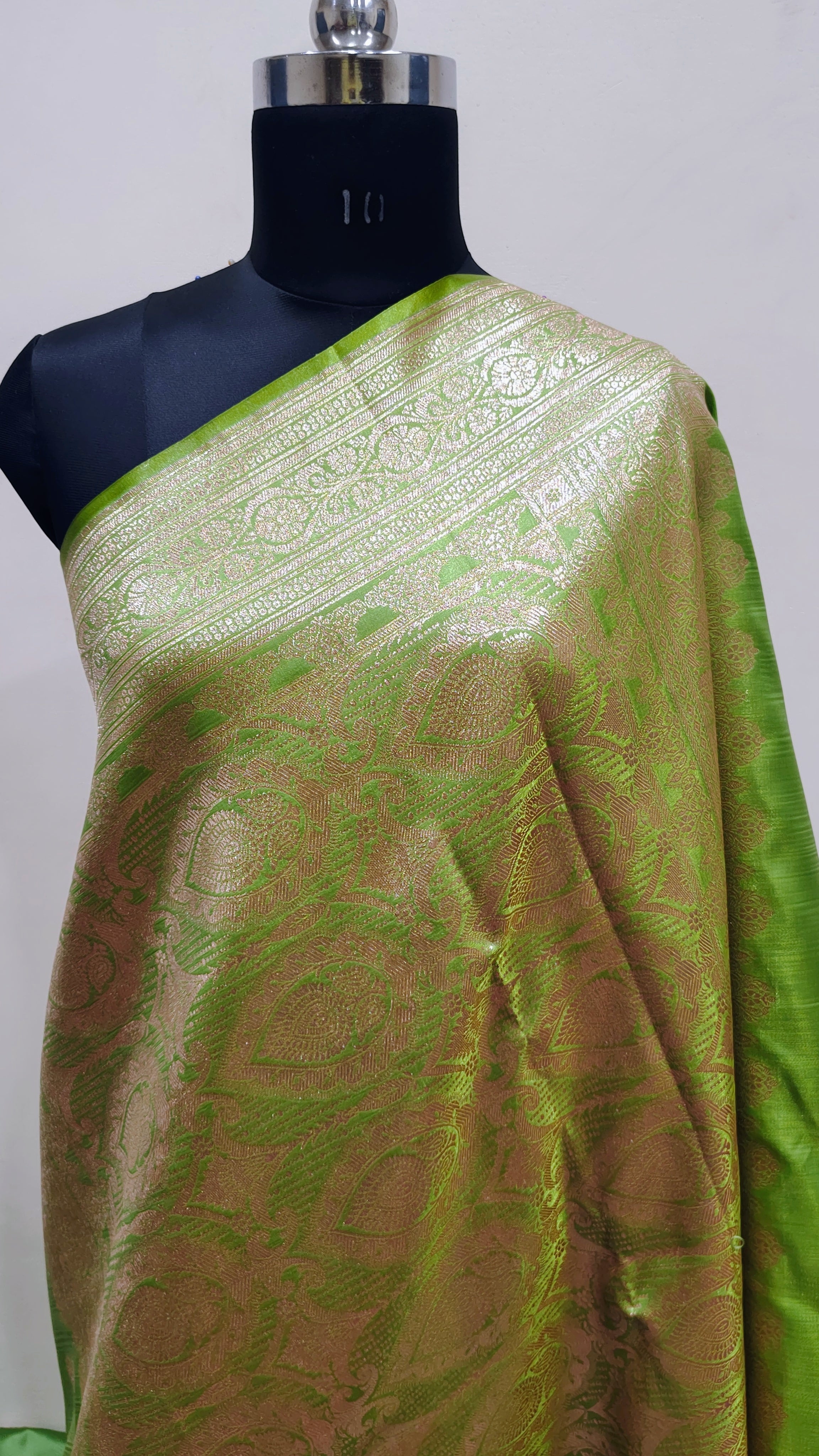 Leaf Green Banarasi Satin Silk