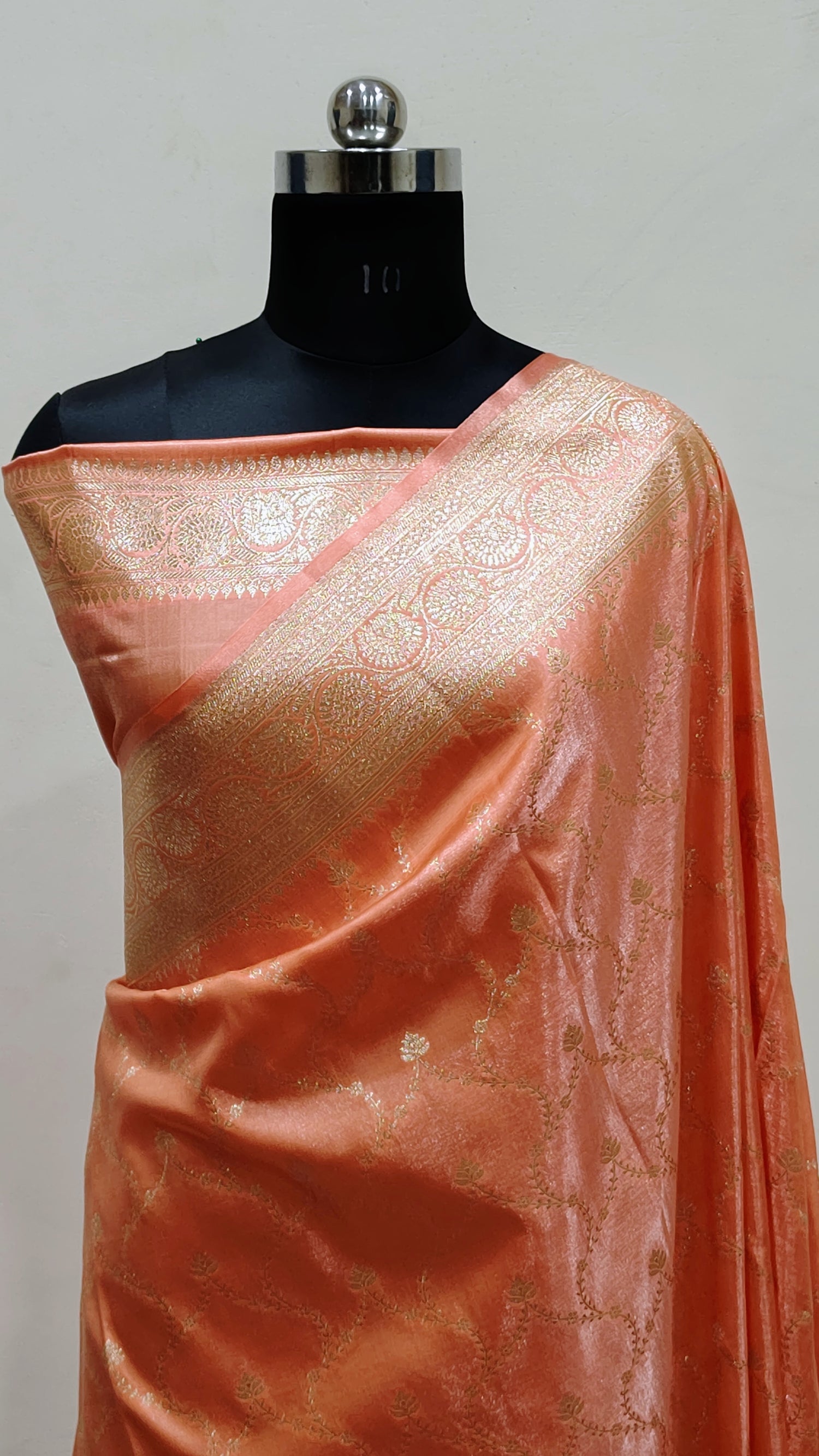 Peach Orange Banarasi Satin Silk