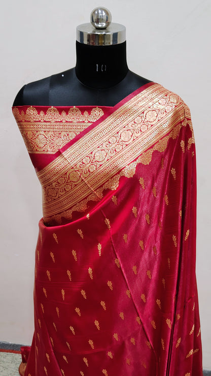 Maroon Red Banarasi Satin Silk