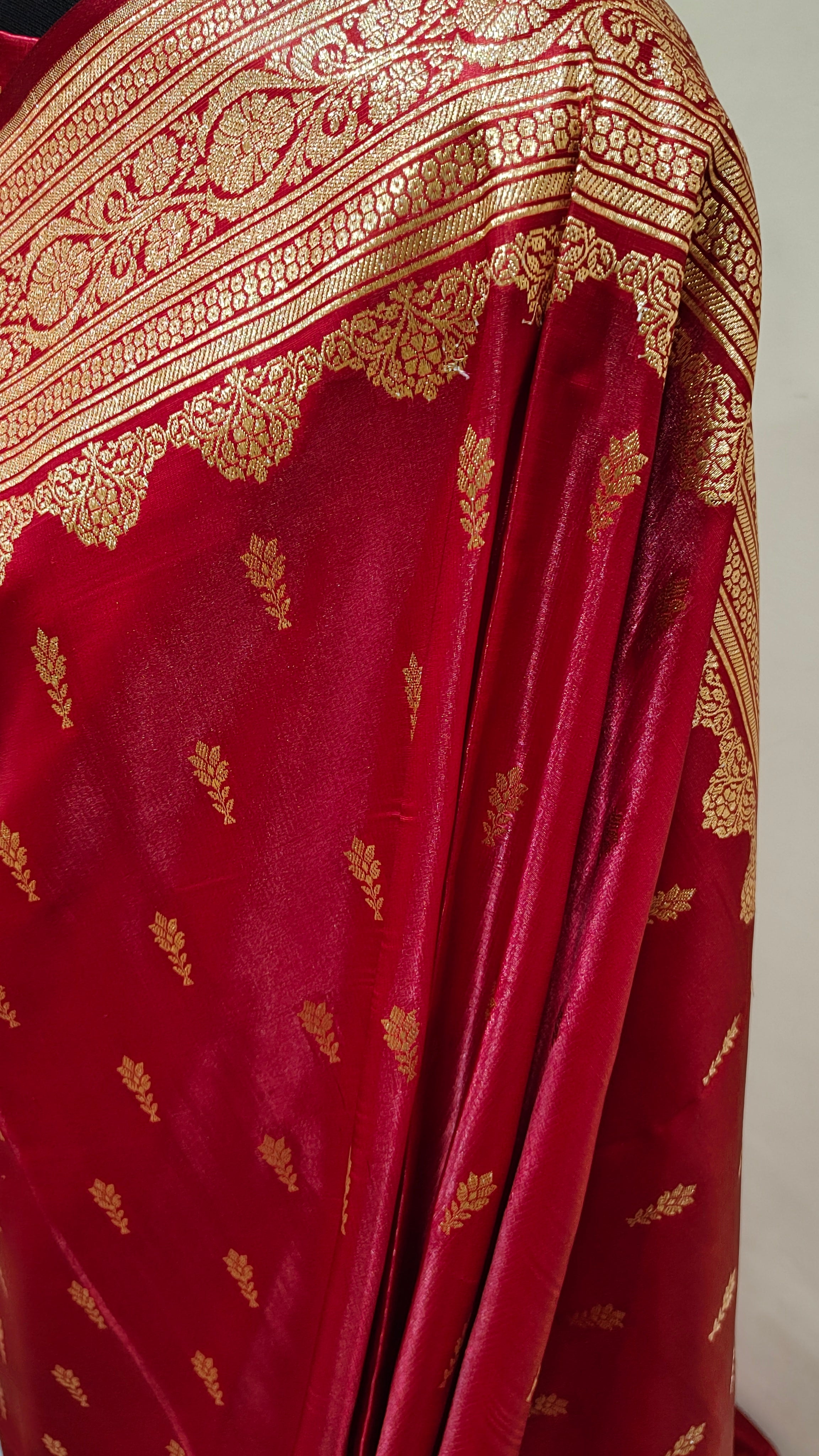 Maroon Red Banarasi Satin Silk