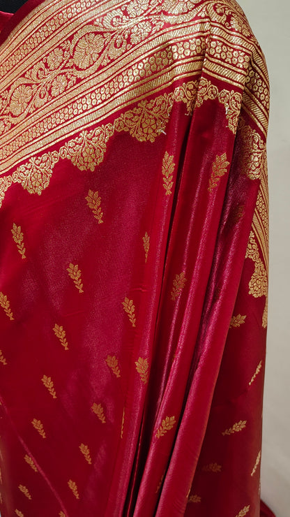 Maroon Red Banarasi Satin Silk