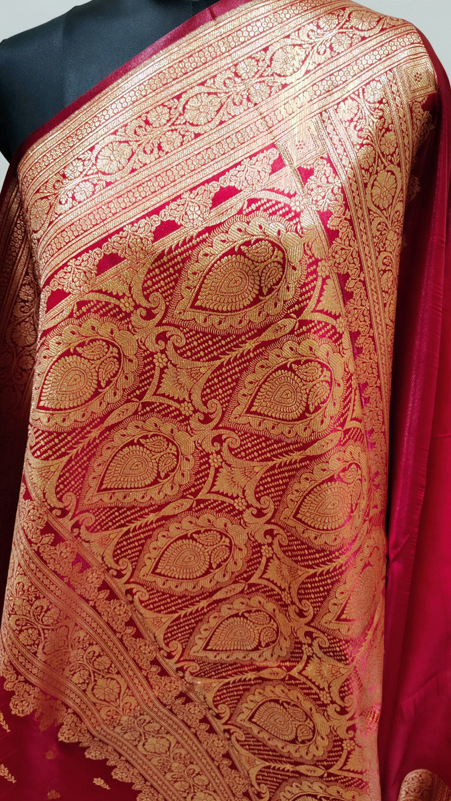 Maroon Red Banarasi Satin Silk