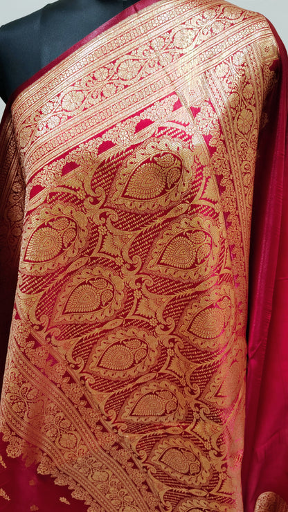 Maroon Red Banarasi Satin Silk