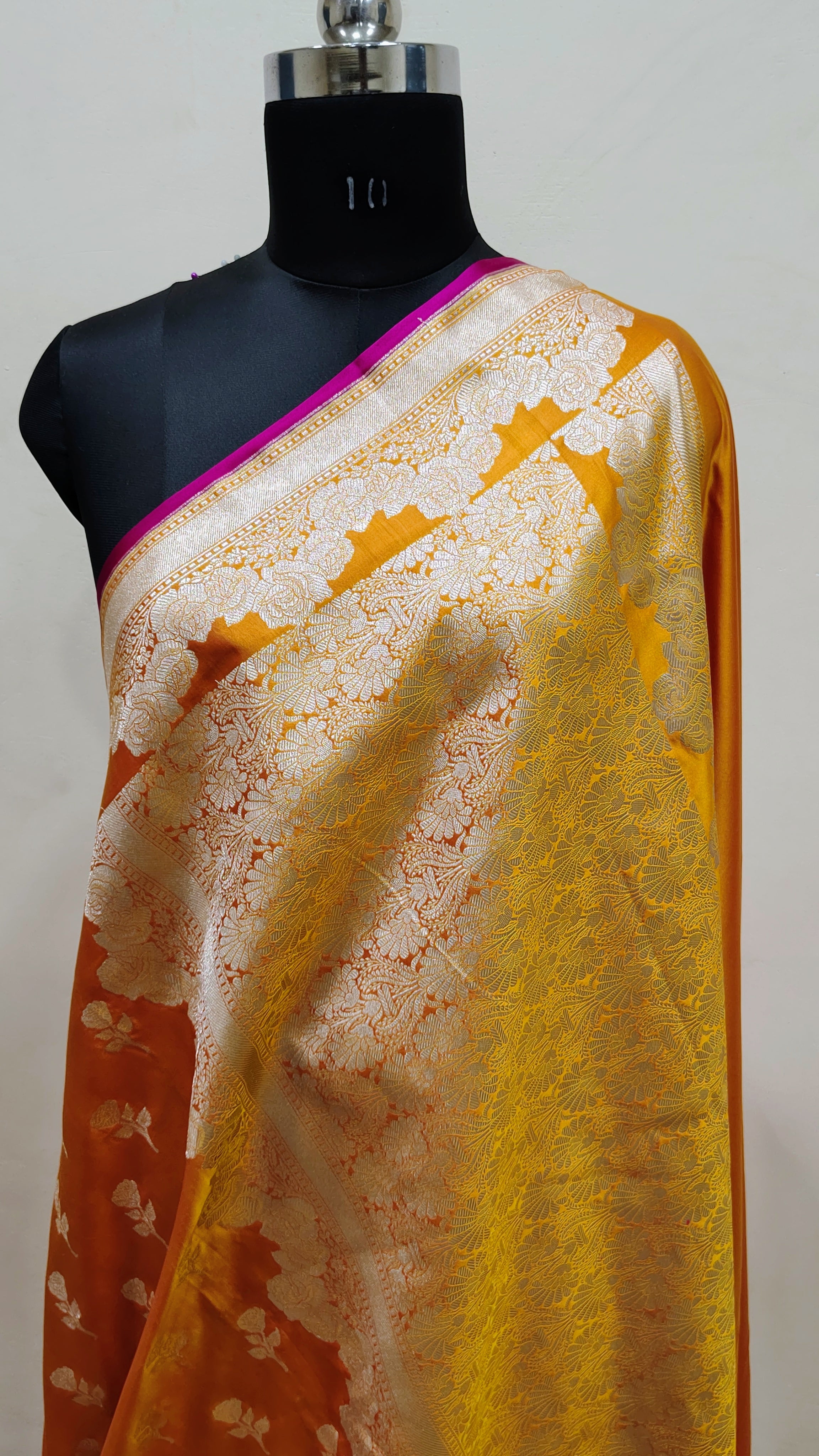Rust Orange Banarasi Mashru Katan Silk Saree