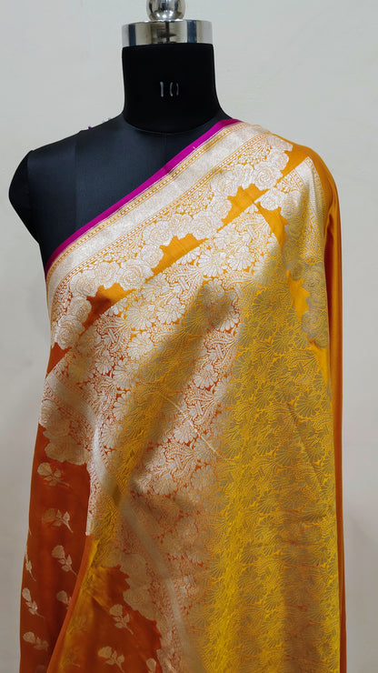 Rust Orange Banarasi Mashru Katan Silk Saree