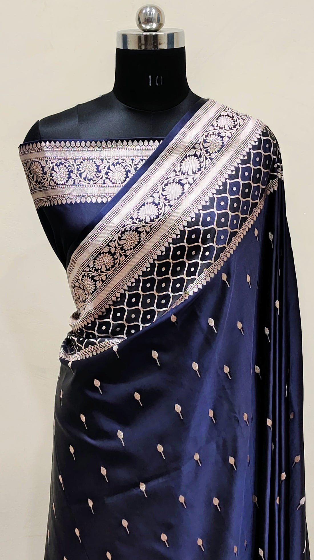 Midnight Blue Banarasi Mashru Katan Silk Saree