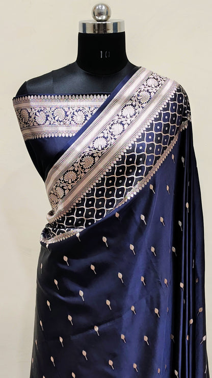 Midnight Blue Banarasi Mashru Katan Silk Saree
