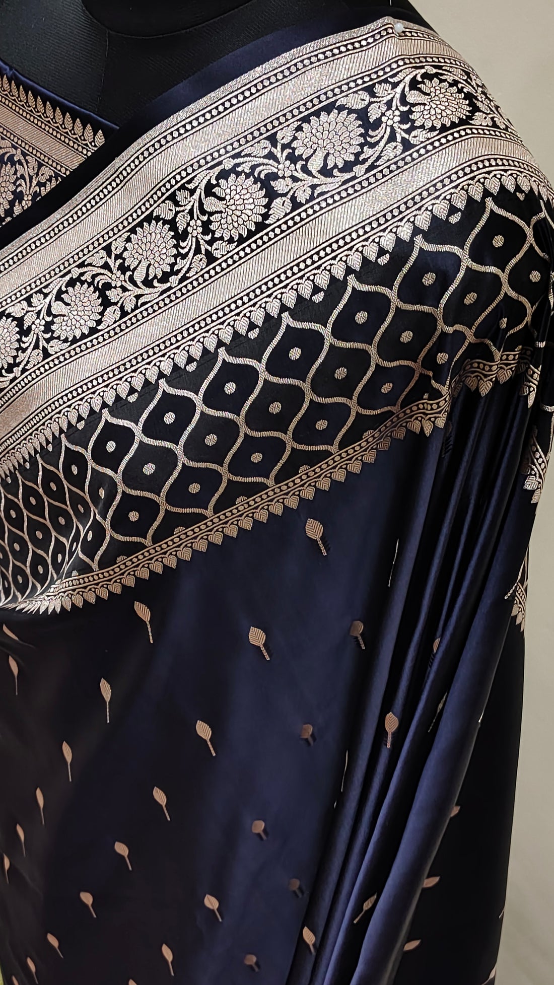 Midnight Blue Banarasi Mashru Katan Silk Saree