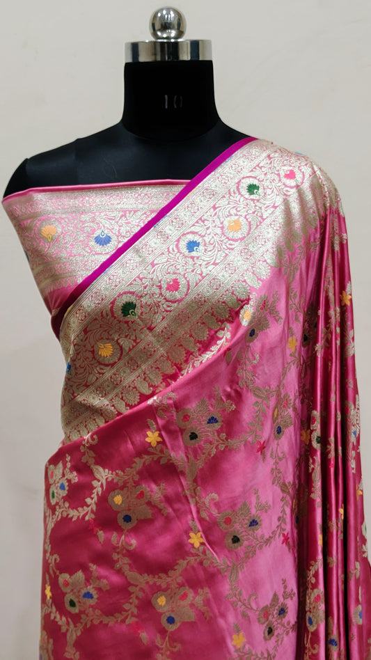 Rani Pink Banarasi Mashru Silk Saree