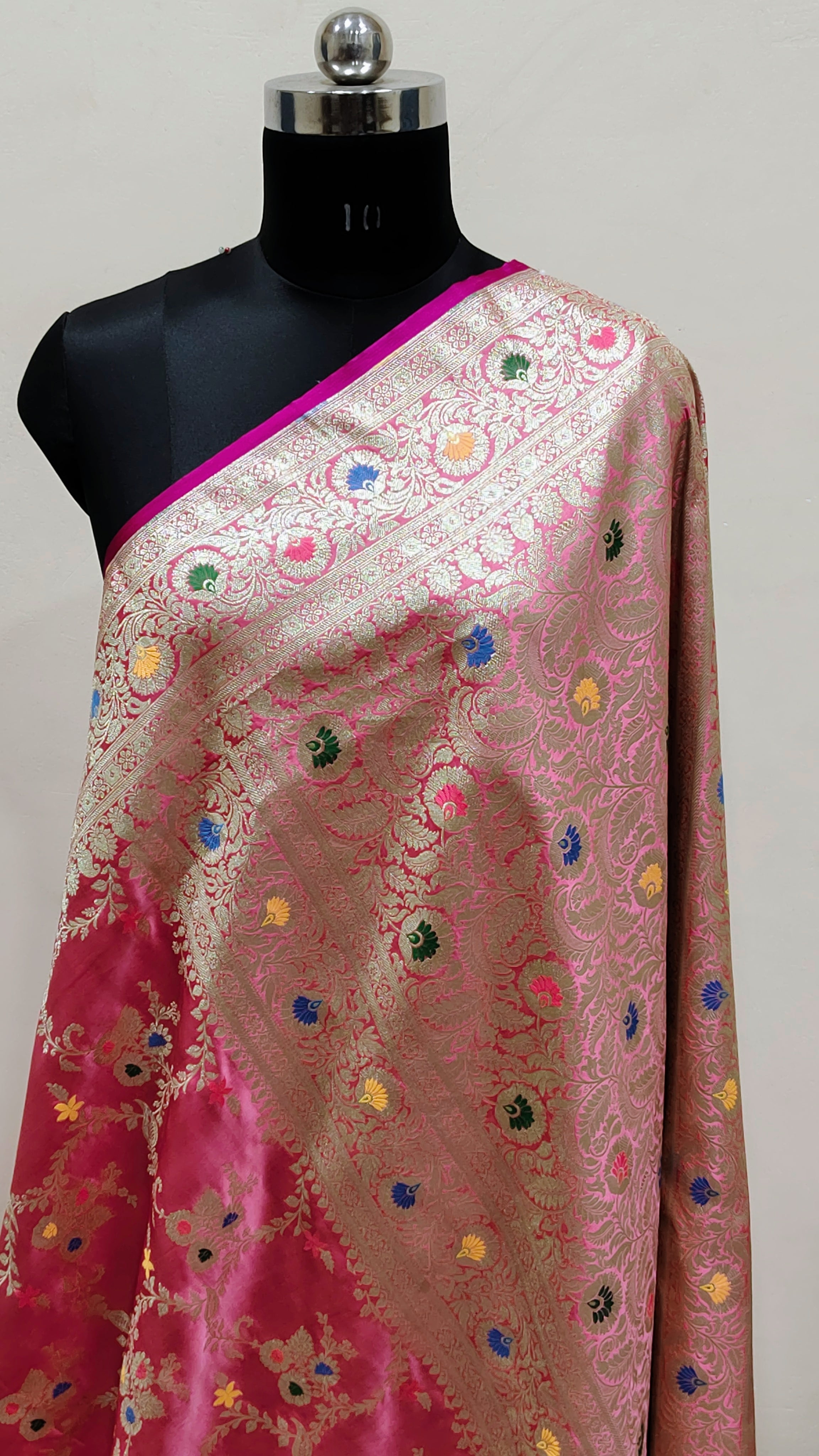 Rani Pink Banarasi Mashru Katan Silk Saree