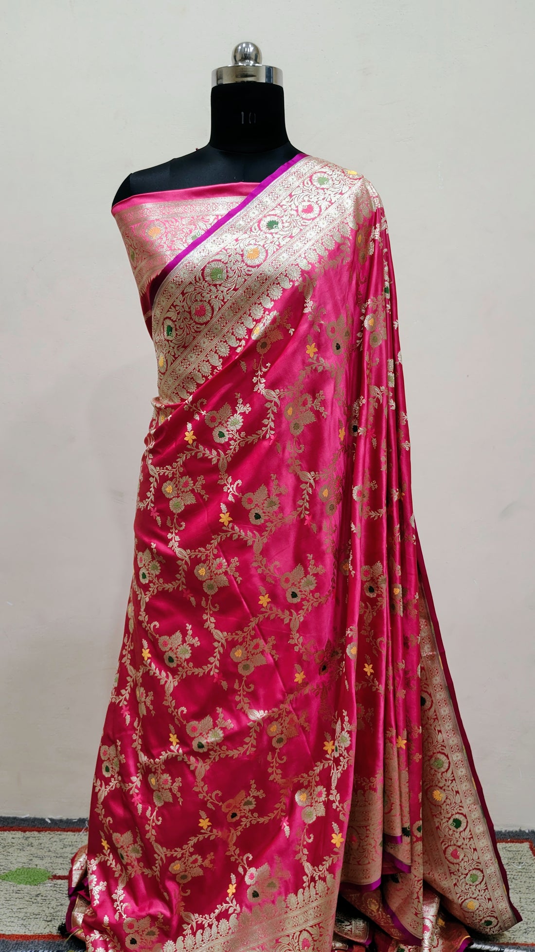 Rani Pink Banarasi Mashru Katan Silk Saree