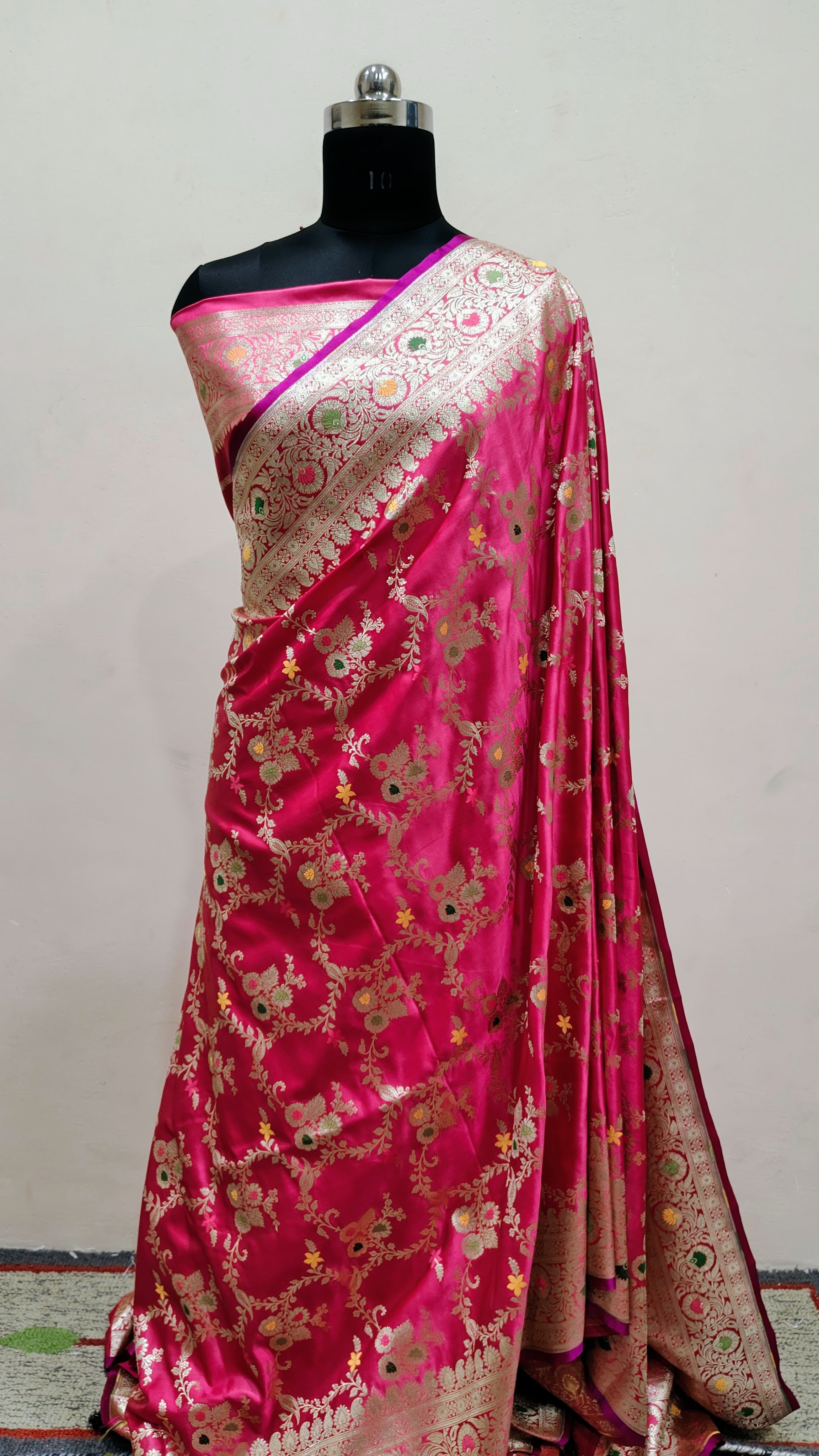 Rani Pink Banarasi Mashru Katan Silk Saree