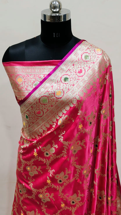 Pink Banarasi Mashru Katan Silk Saree
