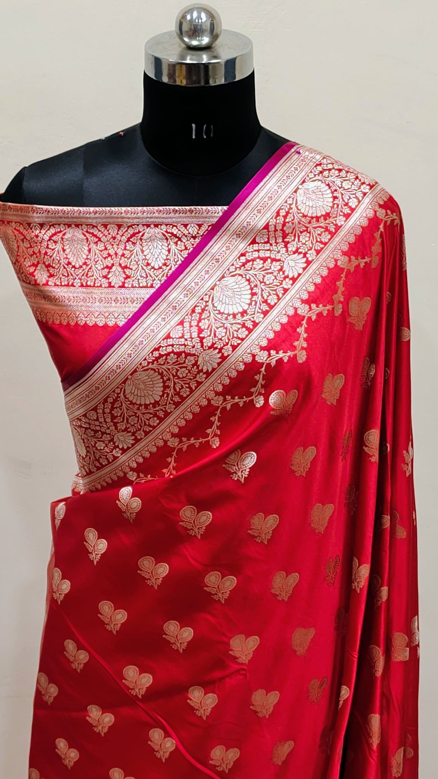 Apple Red Banarasi Mashru Katan Silk Saree