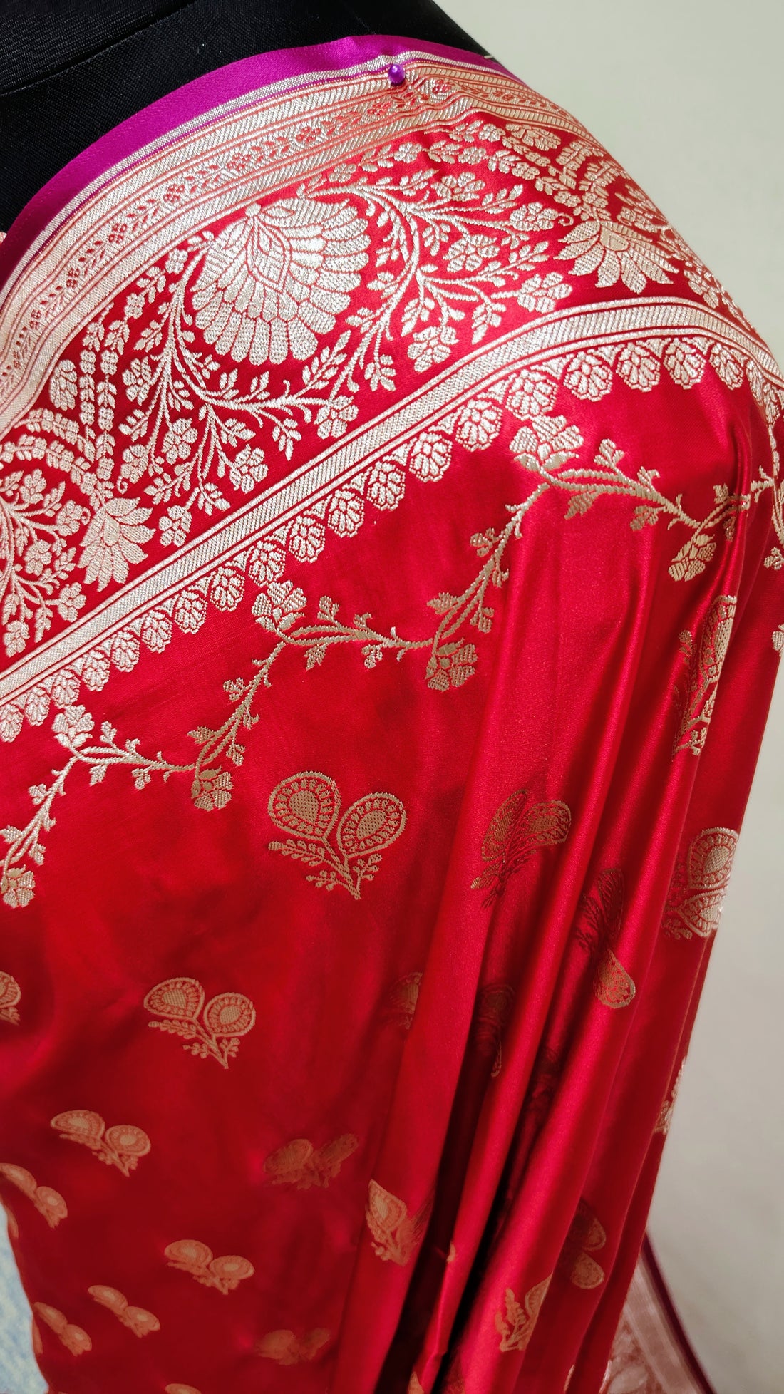 Apple Red Banarasi Mashru Katan Silk Saree