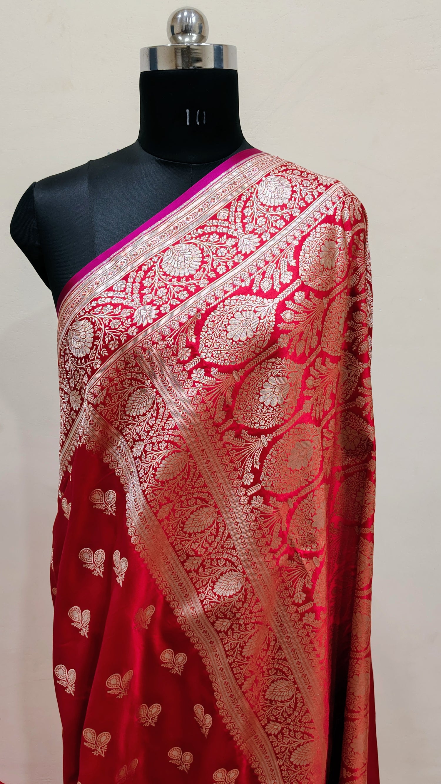 Apple Red Banarasi Mashru Katan Silk Saree