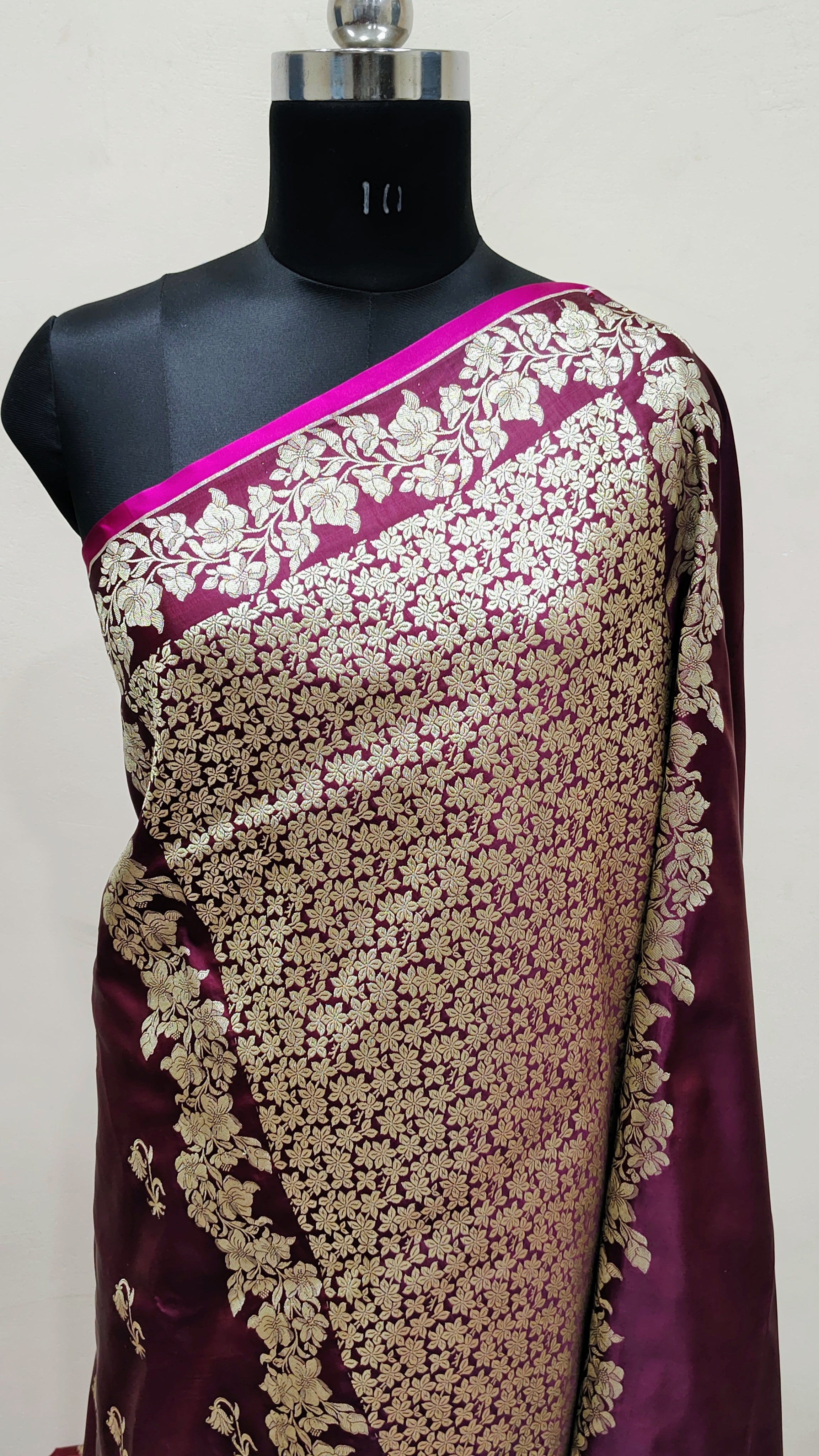 Wine Banarasi Mashru Katan Silk Saree