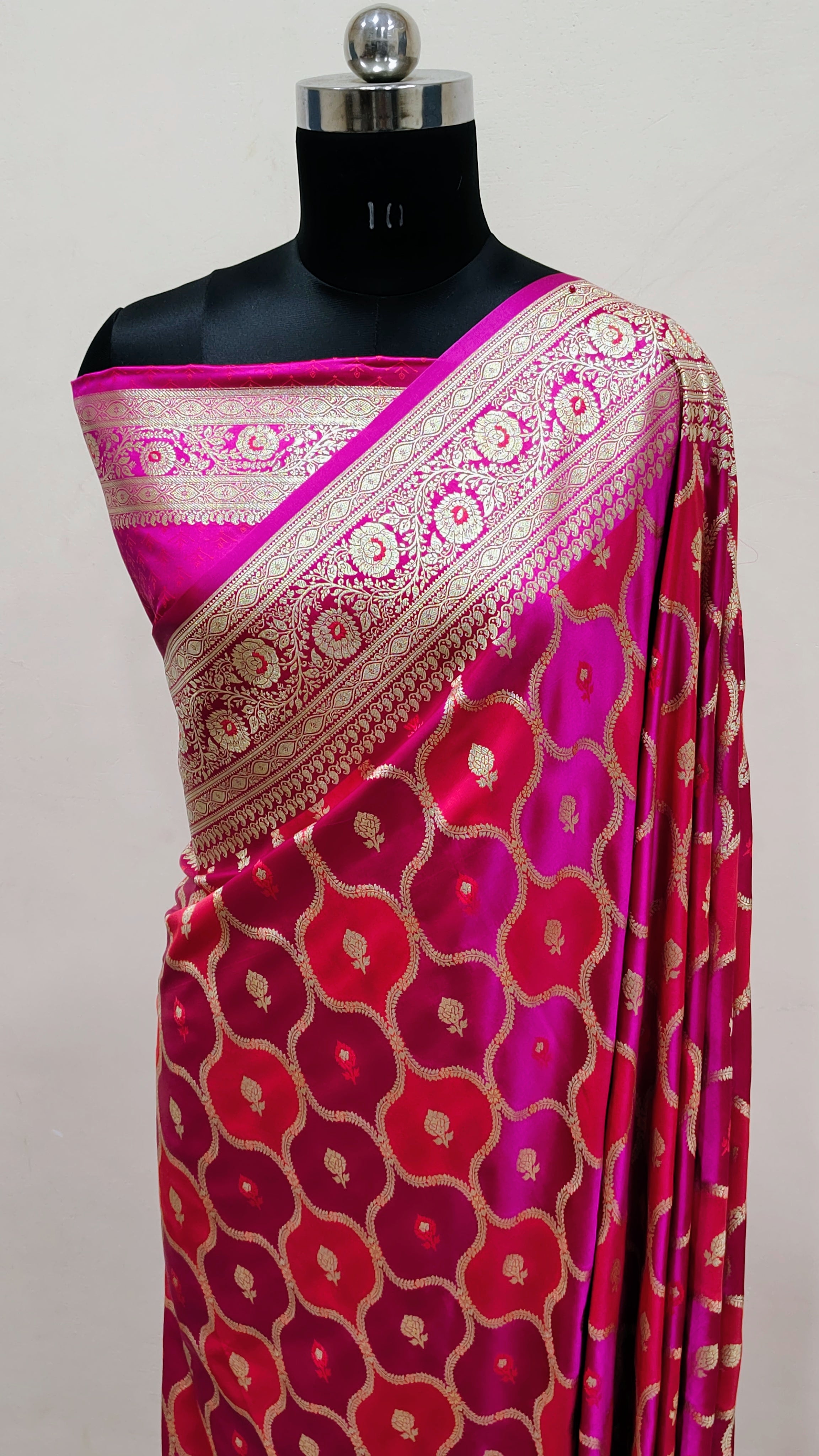 Rani Pink Banarasi Mashru Katan Silk Saree
