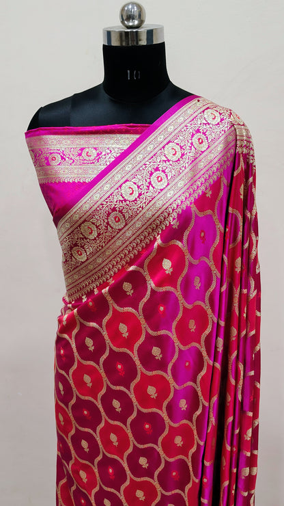 Rani Pink Banarasi Mashru Katan Silk Saree