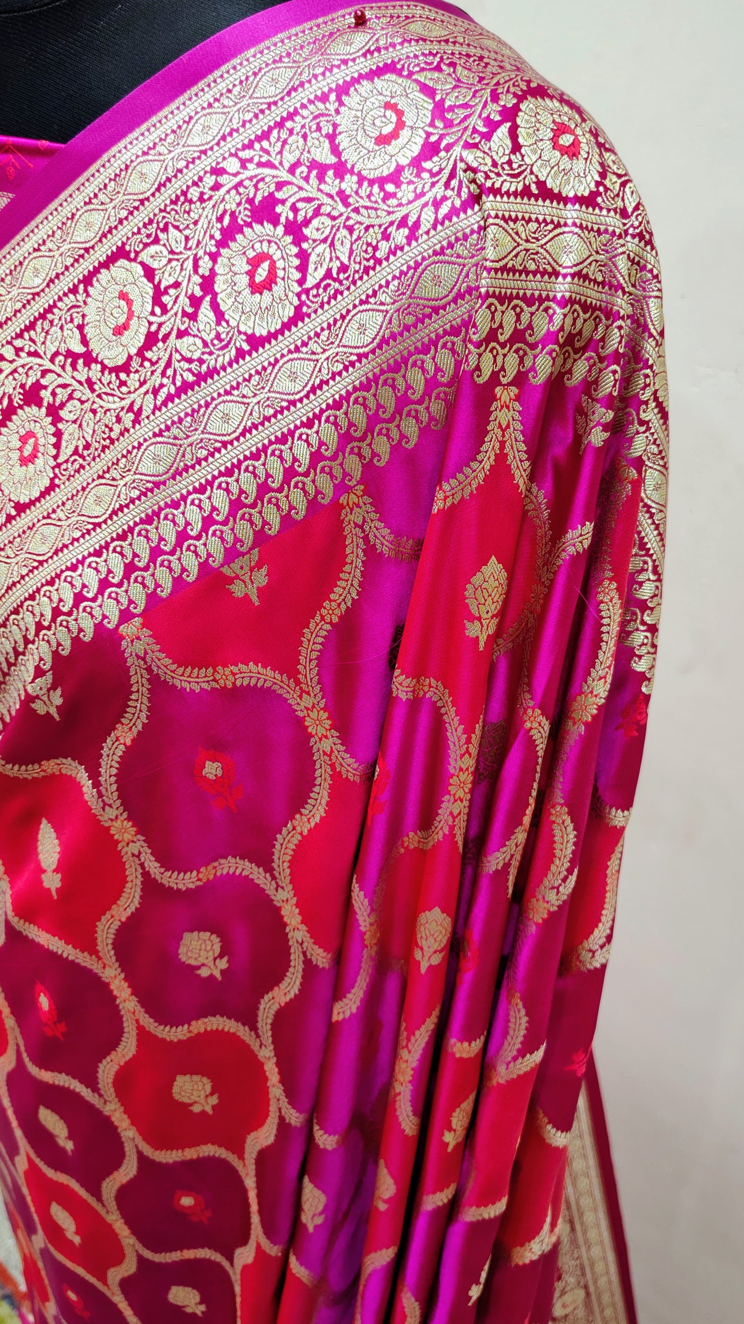 Rani Pink Banarasi Mashru Katan Silk Saree