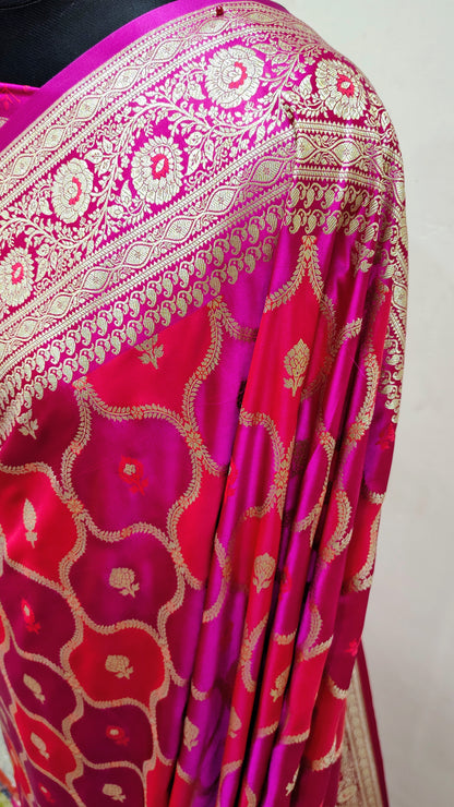 Rani Pink Banarasi Mashru Katan Silk Saree
