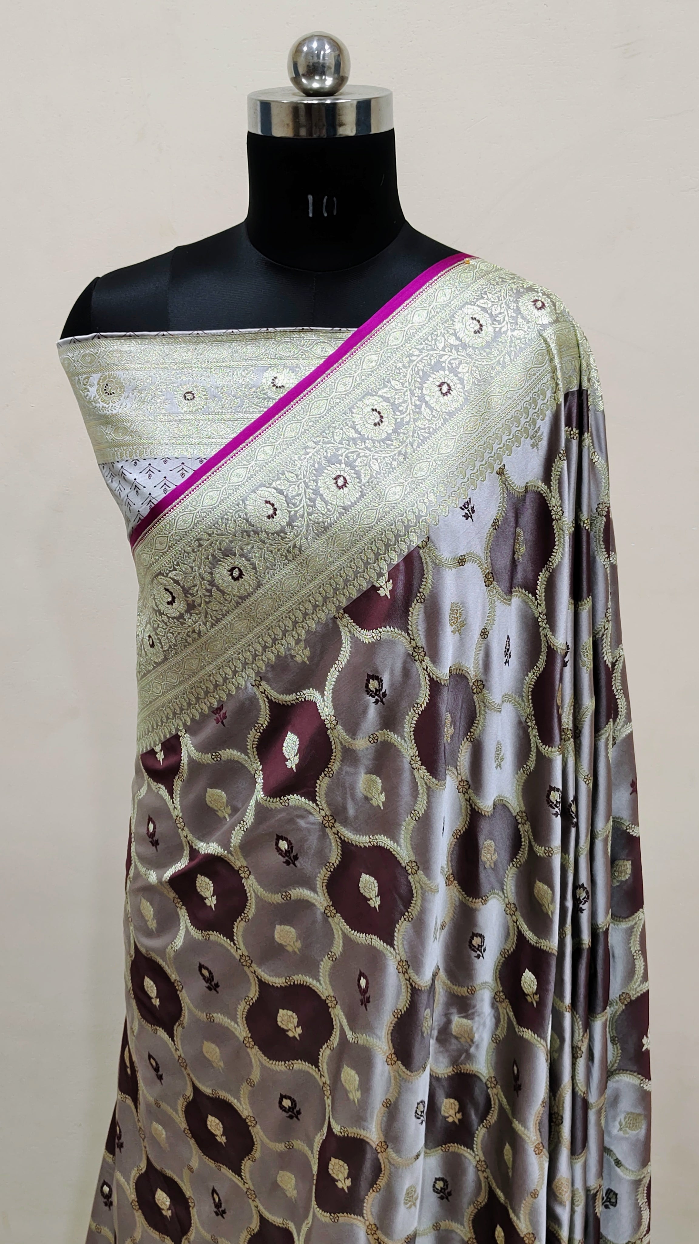 Grey Banarasi Mashru Katan Silk Saree