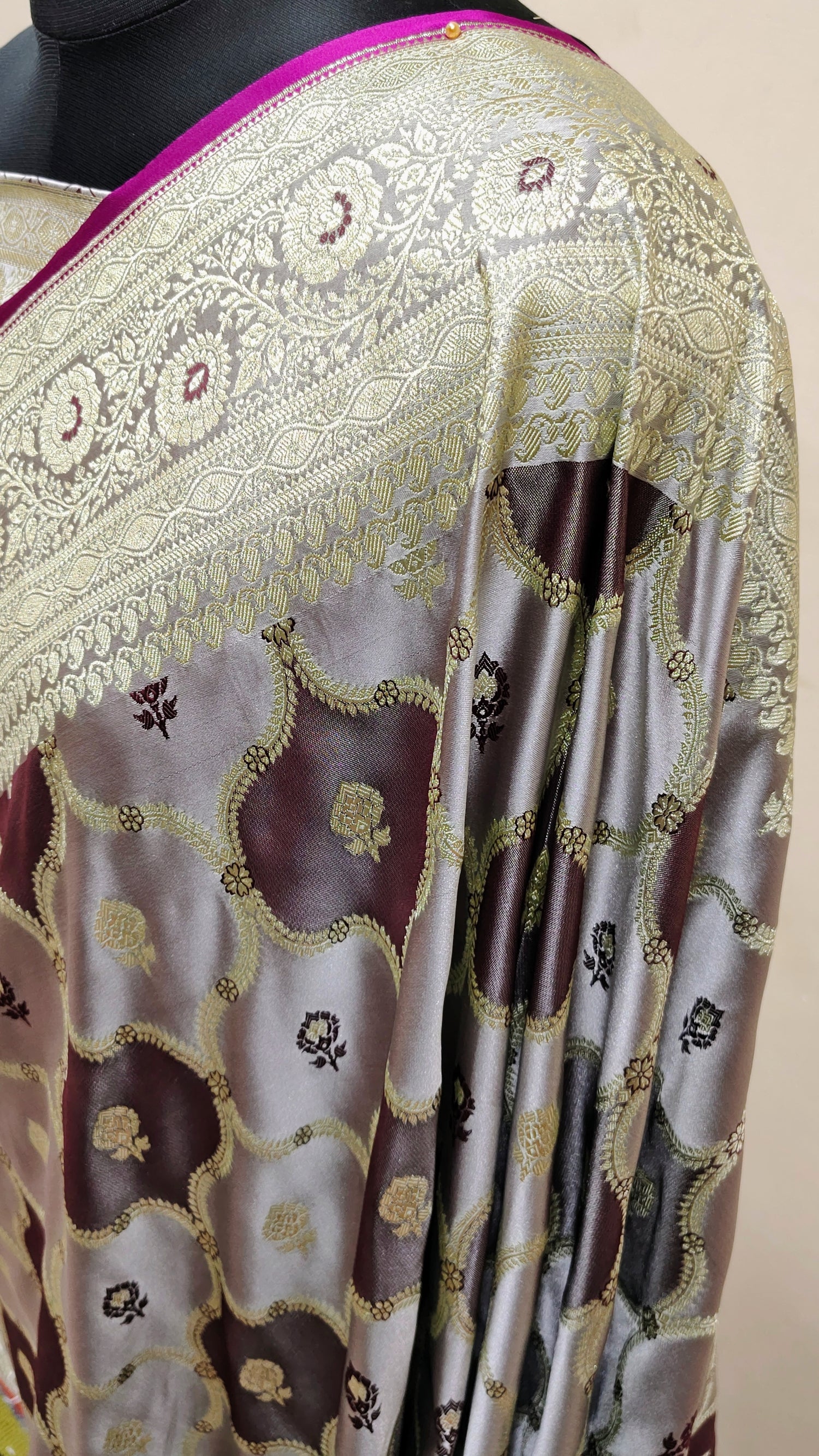 Grey Banarasi Mashru Katan Silk Saree