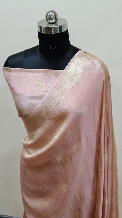Blush Pink with Gold Zari Butta Banarasi Tissue Silk Saree