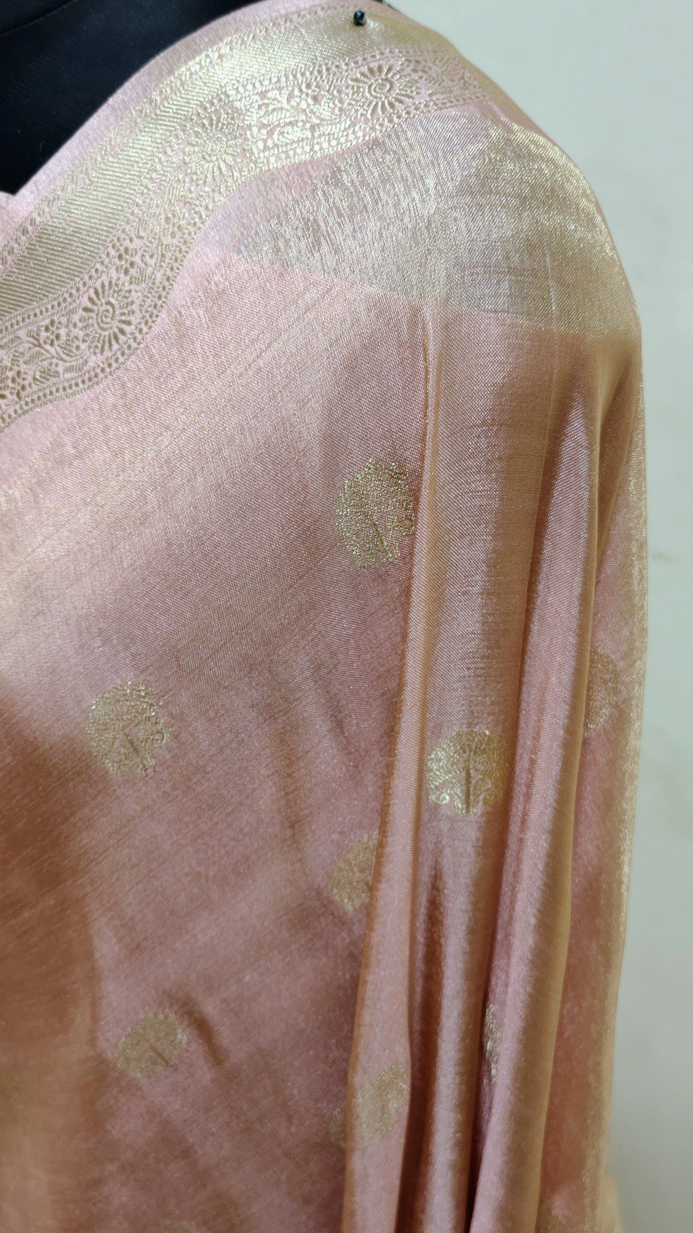 Blush Pink with Gold Zari Butta Banarasi Tissue Silk Saree