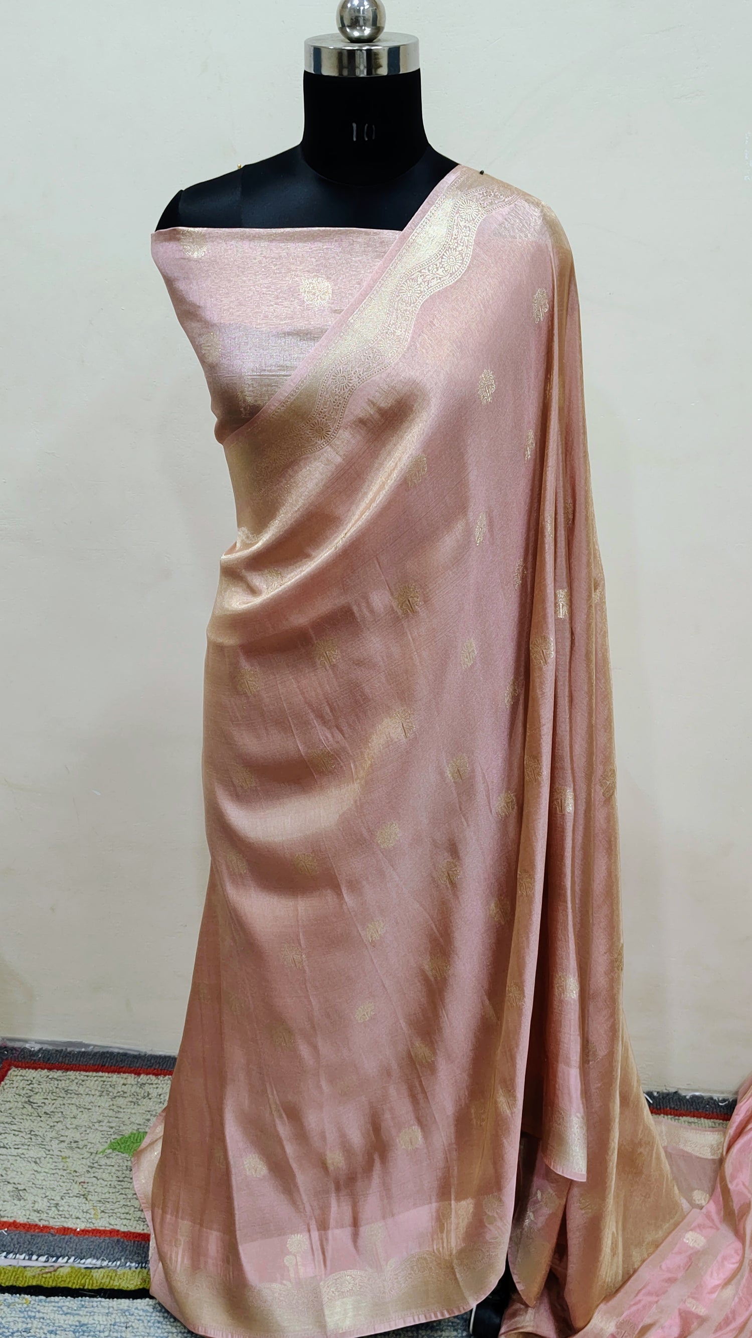 Blush Pink with Gold Zari Butta Banarasi Tissue Silk Saree