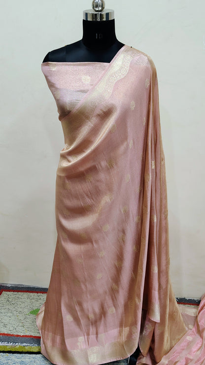 Blush Pink with Gold Zari Butta Banarasi Tissue Silk Saree