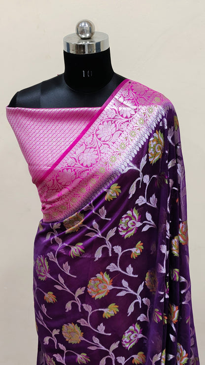 Magenta Banarasi khaddi georgette