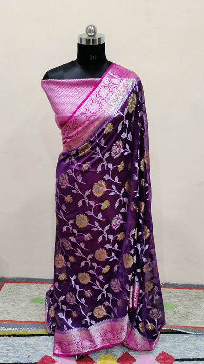 Magenta Banarasi khaddi georgette