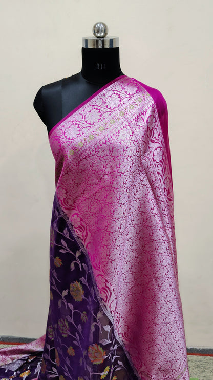 Magenta Banarasi khaddi georgette