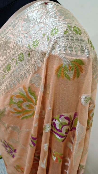 Soft Peach Banarasi Khaddi Georgette Saree