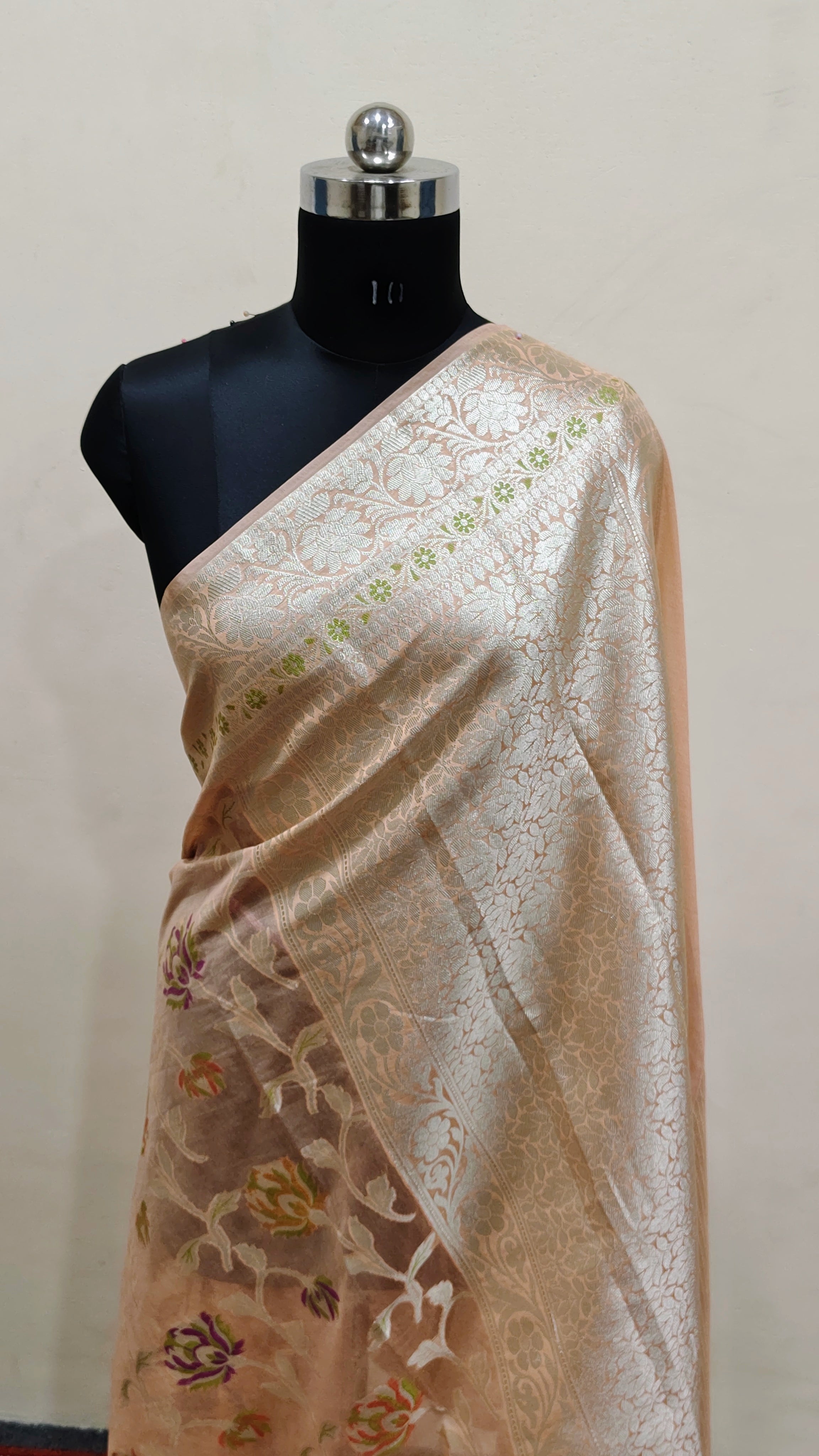 Soft Peach Banarasi Khaddi Georgette Saree