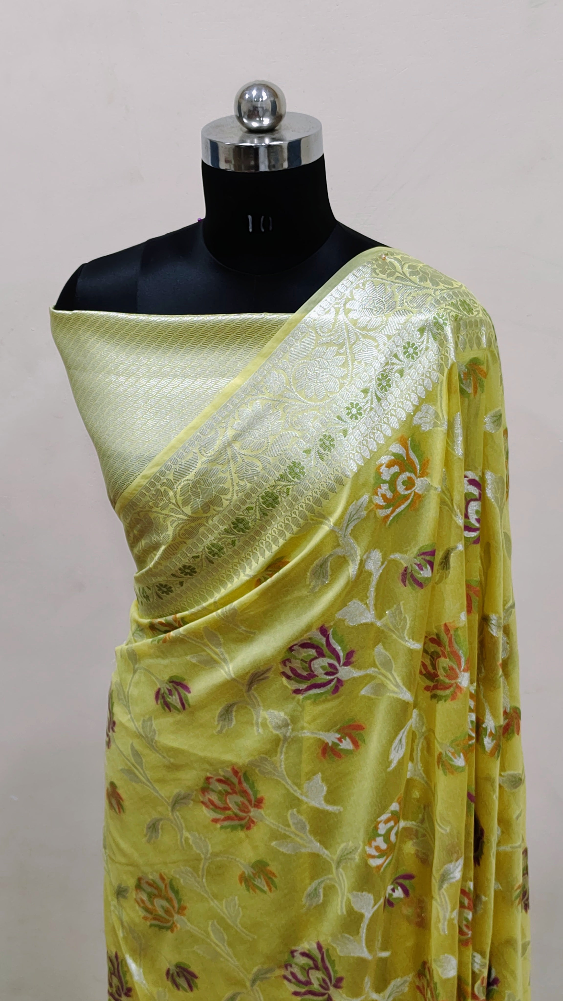 Lemon Yellow Banarasi Khaddi Georgette Saree