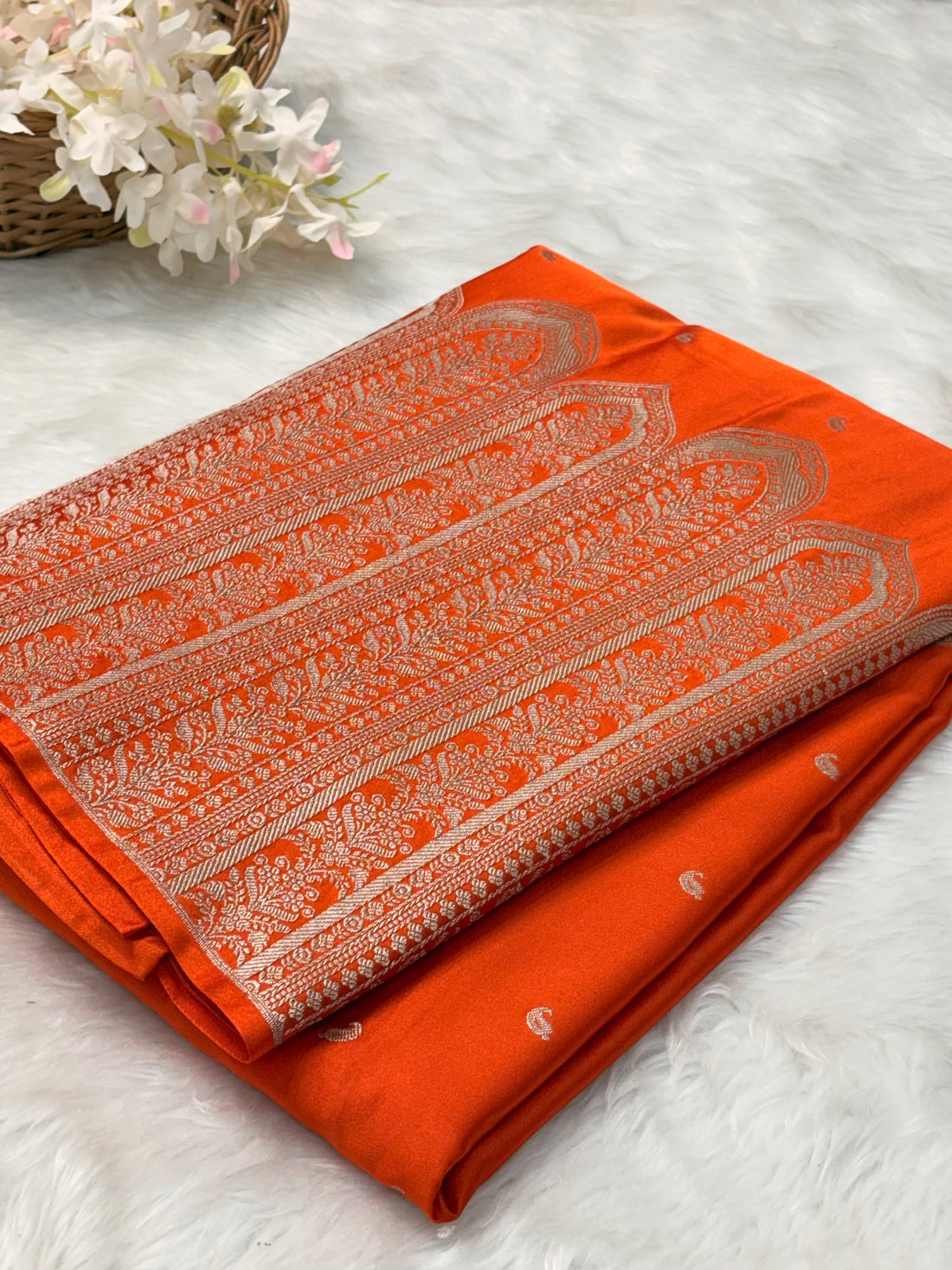 Orange Pure Banarasi Mashru Katan Silk Saree
