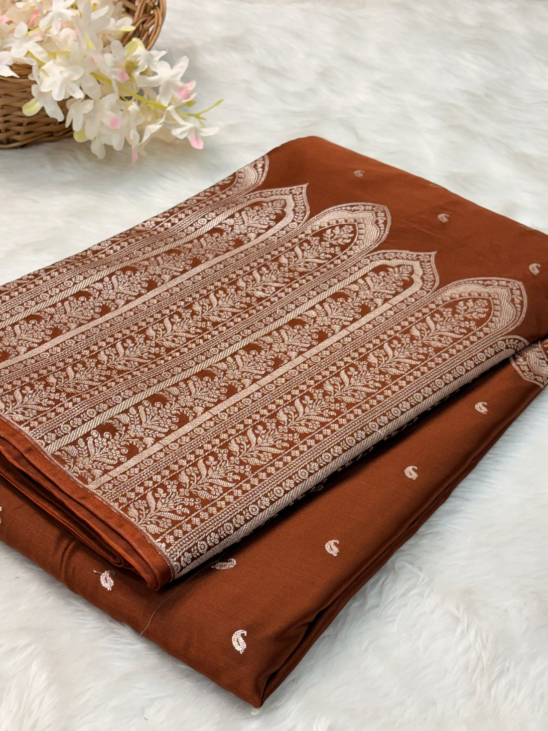 Brown Pure Banarasi Mashru Katan Silk Saree