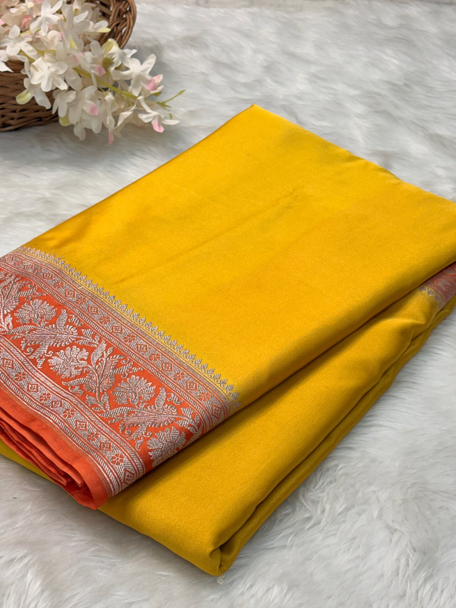 Yellow Pure Banarasi Mashru Katan Silk Saree