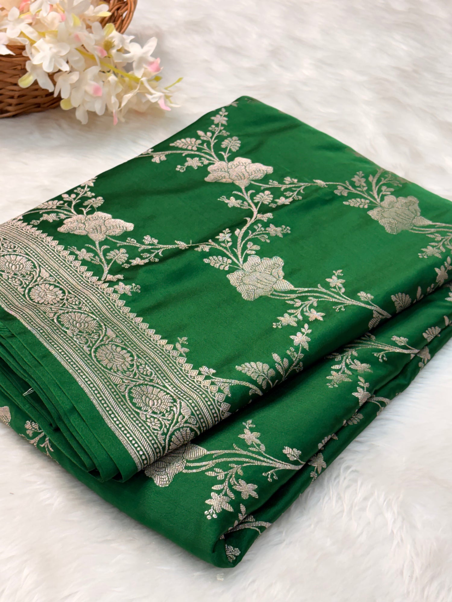 Bottle Green Pure Banarasi Mashru Katan Silk Saree