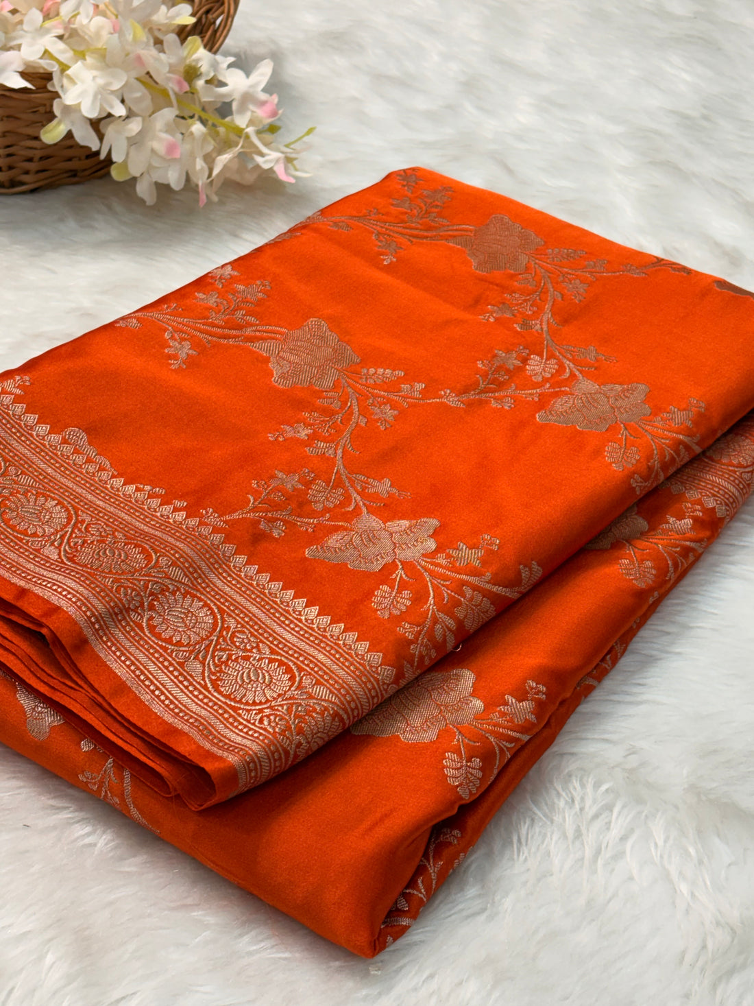 Orange Pure Banarasi Mashru Silk Saree