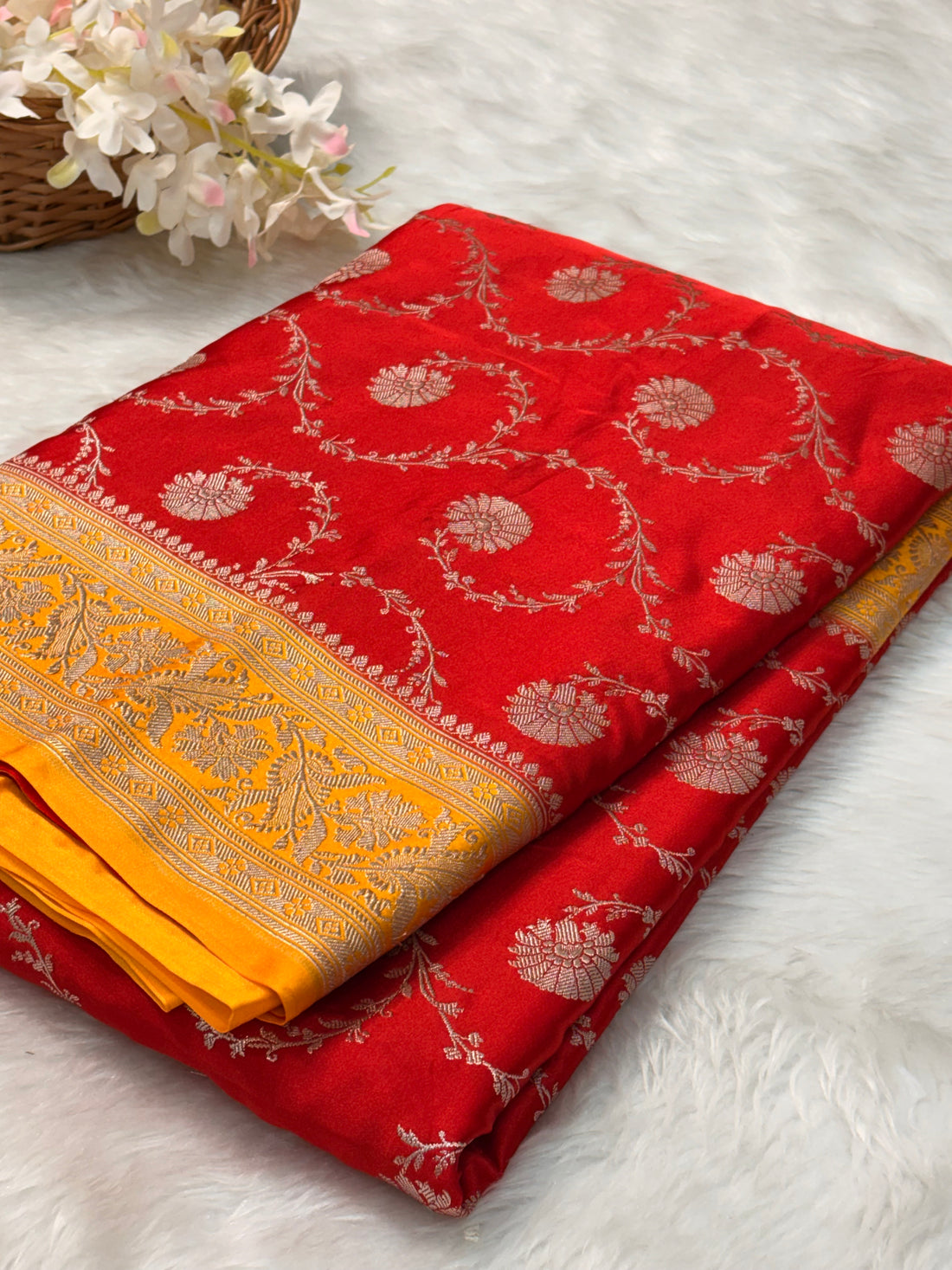 Red Pure Banarasi Mashru Silk Saree