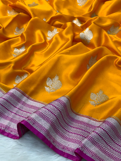 Orange Pure Banarasi Mashru Katan Silk Saree