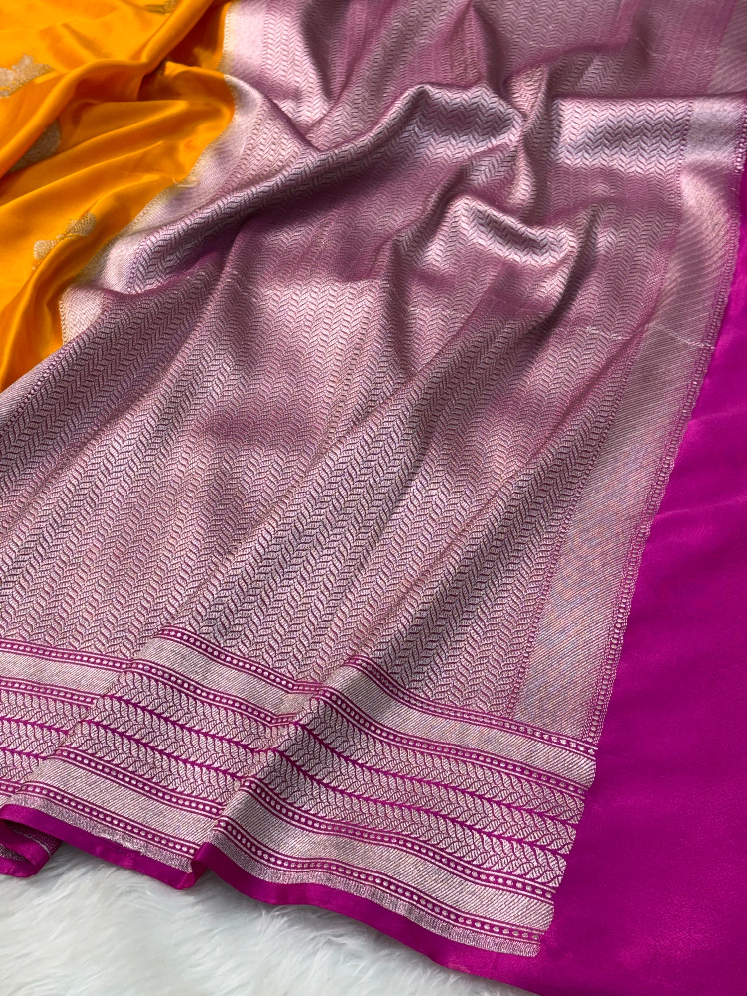 Orange Pure Banarasi Mashru Katan Silk Saree