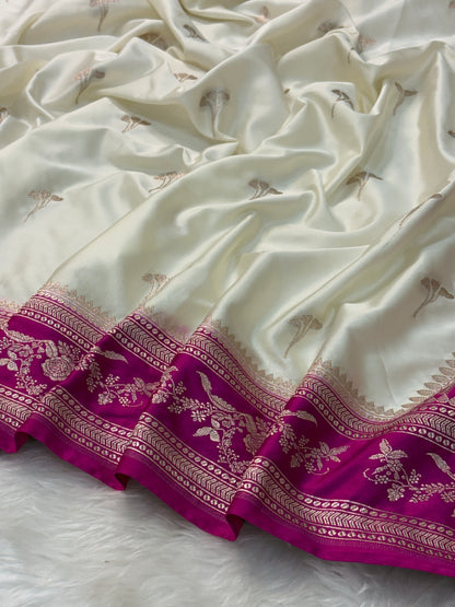 White Pure Banarasi Mashru Katan Silk Saree