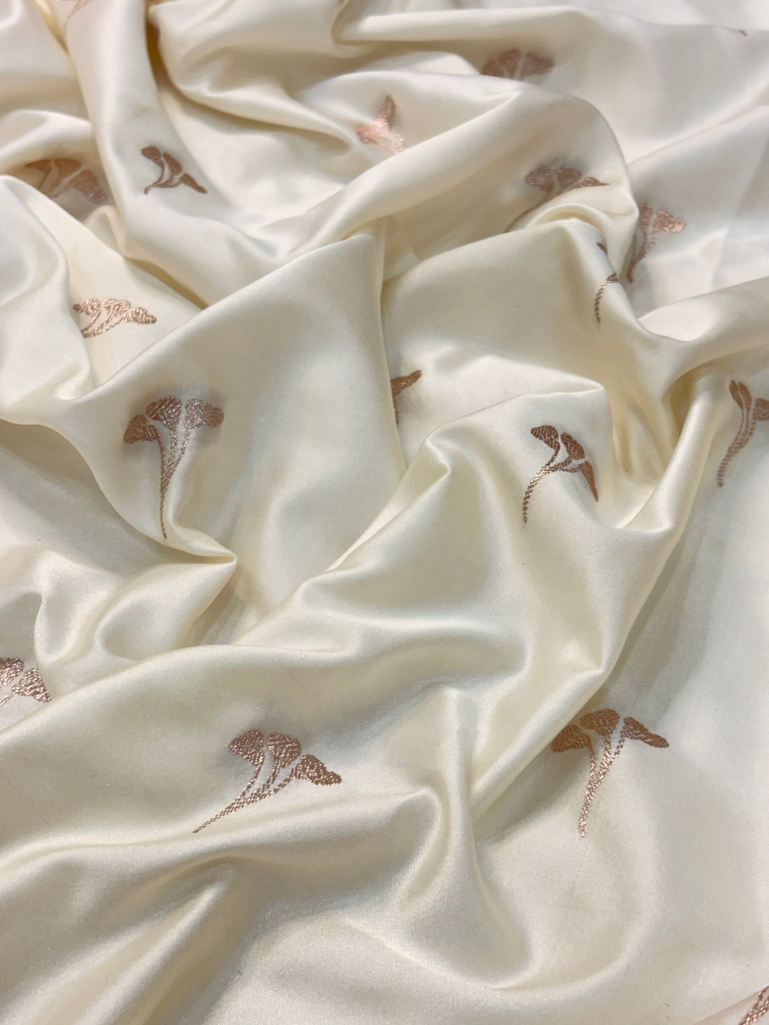 White Pure Banarasi Mashru Katan Silk Saree