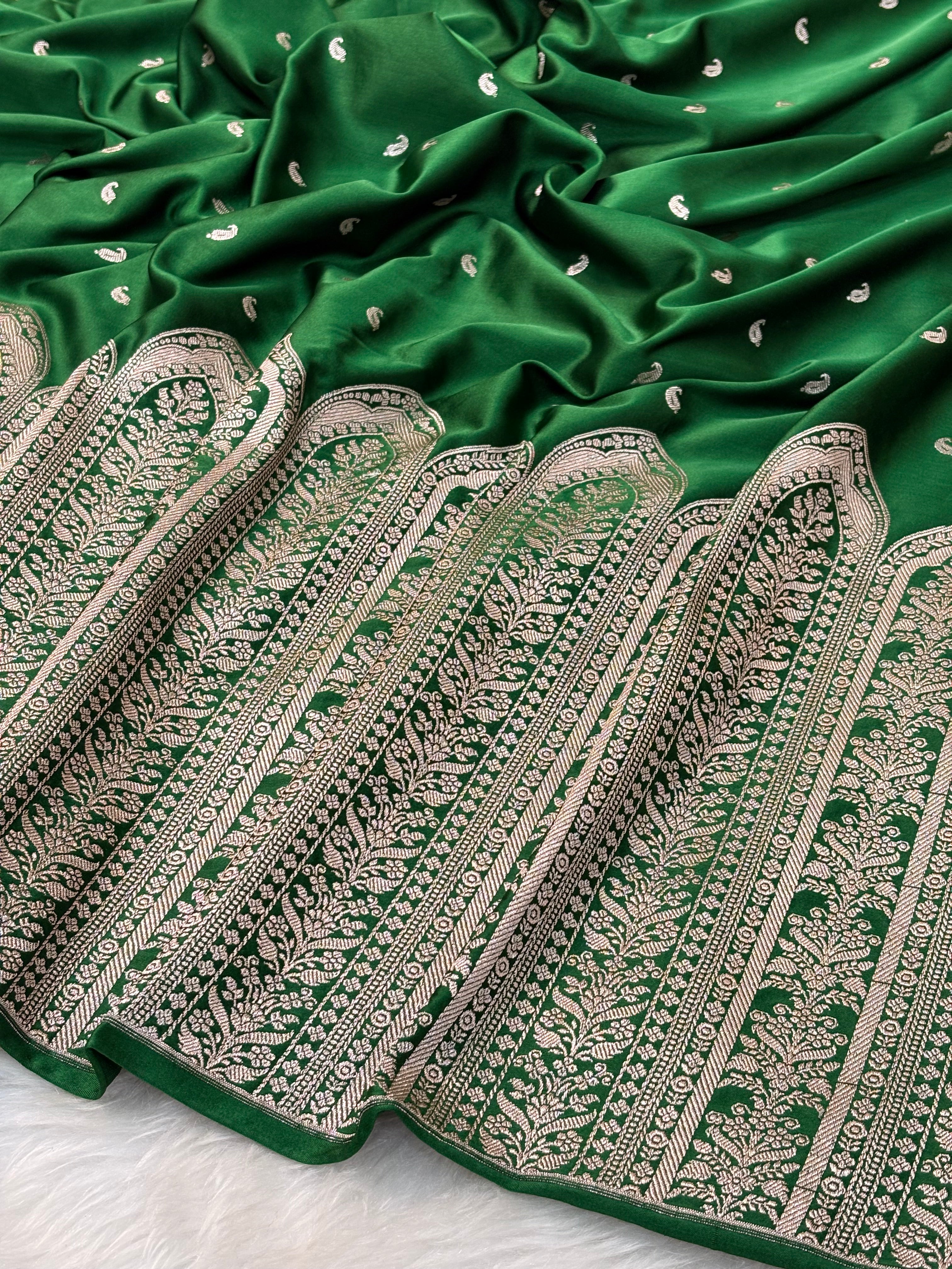 Green Pure Banarasi Mashru Silk Saree